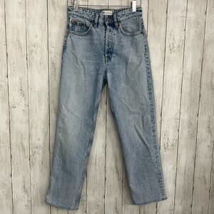 Zara High Rise Straight Leg Frayed Distressed Ankle Mom Button Fly Jeans 2